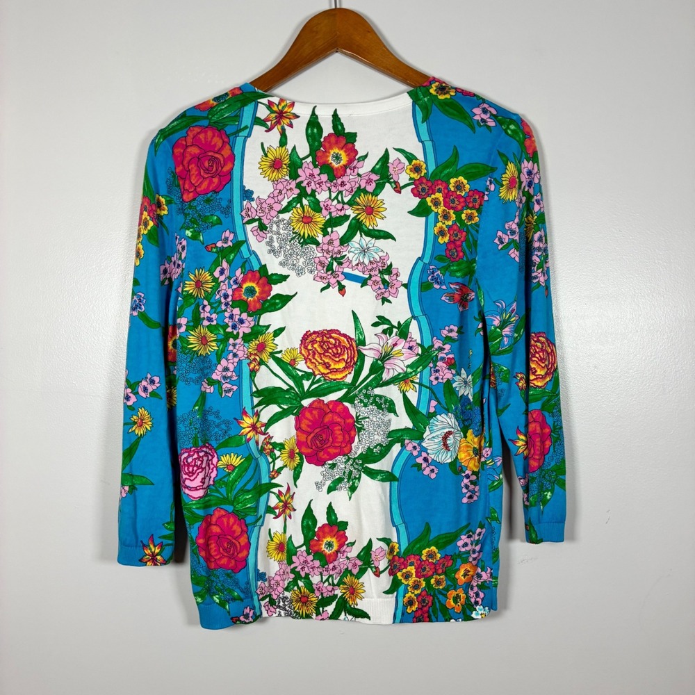 Talbots Cardigan L Floral Cotton Knit Sweater Garden Preppy Classic Cottage - Picture 3 of 9